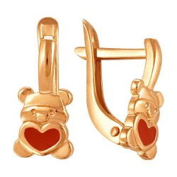 z2-7733d-a Детские серьги "мишка с сердцем" на английском замке.Золото 585.