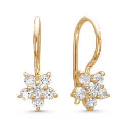 z2-9160 Детские серьги с фианитами на петельке.Золото 585.