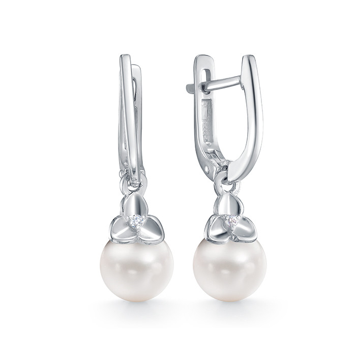 2-10367 Серьги с жемчугом. Серебро 925. 