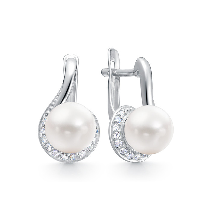 2-10368 Серьги с жемчугом. Серебро 925. 