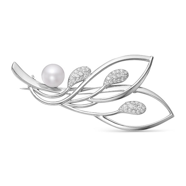 z7-046 Брошь с жемчугом. Серебро 925. 