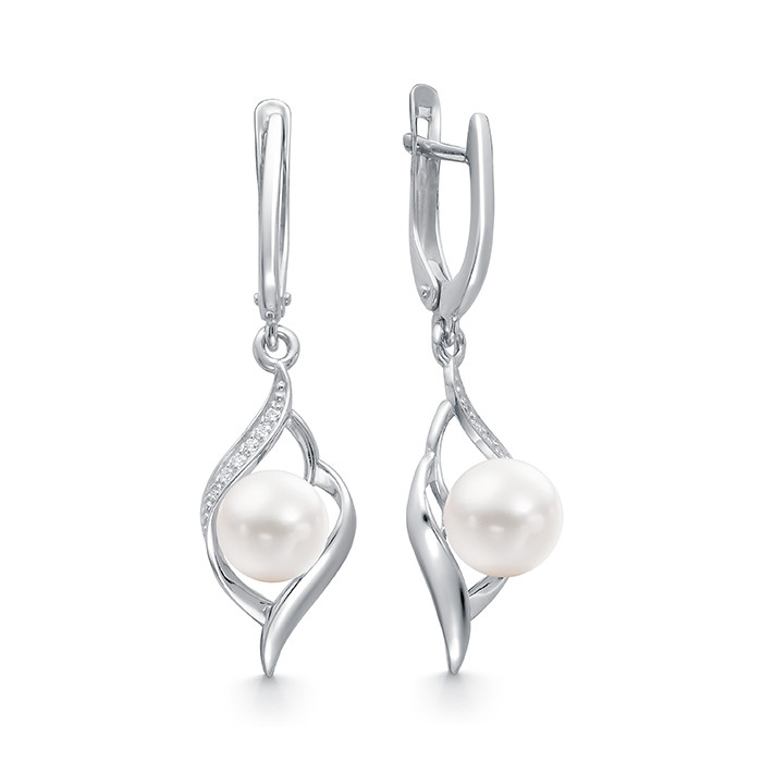 2-10365 Серьги с жемчугом. Серебро 925. 