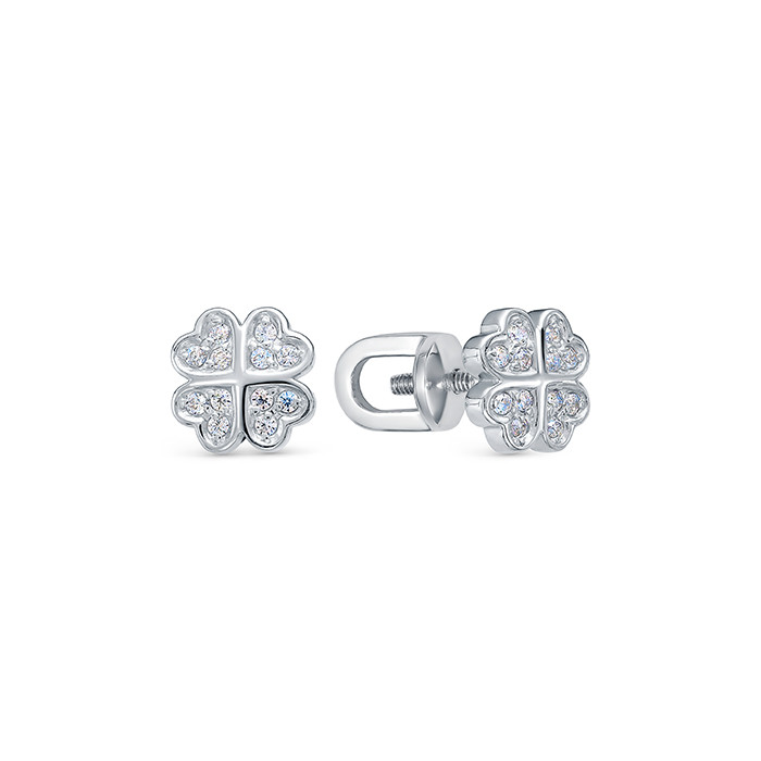 z2-10529 Пусеты с фианитами . Серебро 925.  