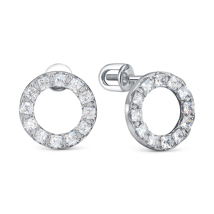 z2-10722 Пусеты круг с фианитами. Серебро 925. 