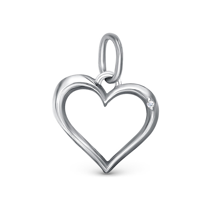 z3-10724 Подвеcка серебро с фианитами. Сердце. Легковесное. Серебро 925. 