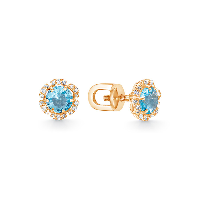 2-9773 Пусеты с полудрагоценными вставками. Золото 585. 