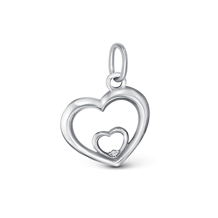 z3-10725 Подвеcка серебро с фианитами. Два сердца. Легковесное. Серебро 925. 