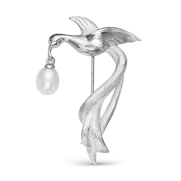 z7-055 Брошь с жемчугом. Серебро 925. 