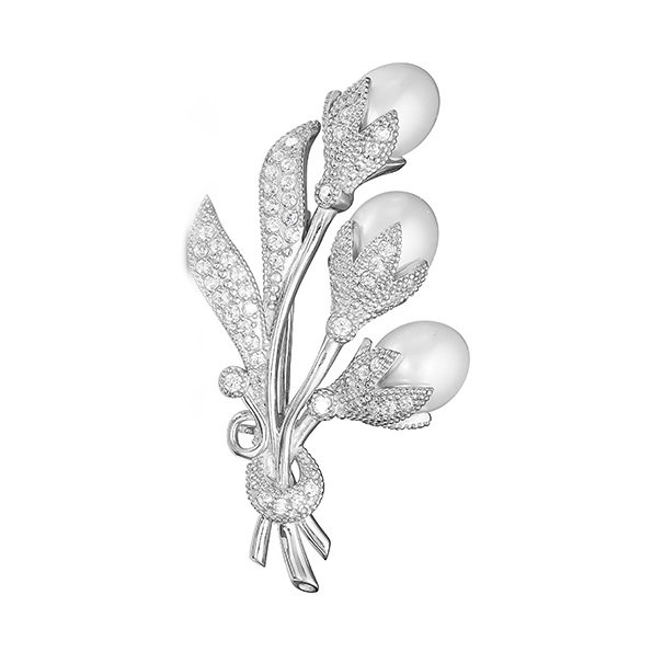 z7-048 Брошь с жемчугом. Серебро 925. 