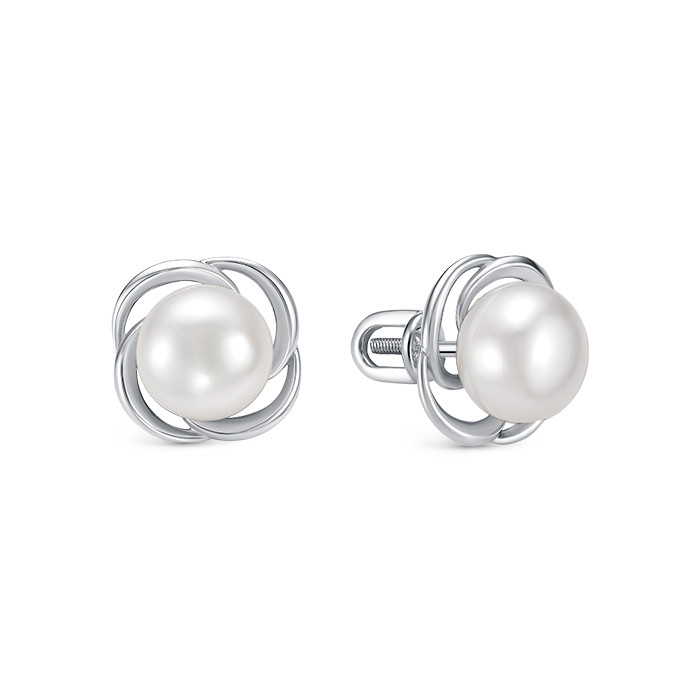 z2-10597 Серьги пусеты с жемчугом. Серебро 925. 