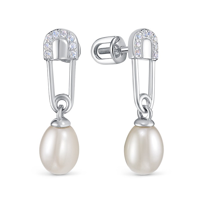 z2-10600 Серьги пусеты с жемчугом. Серебро 925. 