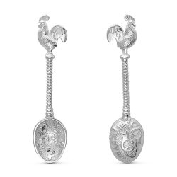 7032 Ложка-загребушка с петушком. Серебро 925.