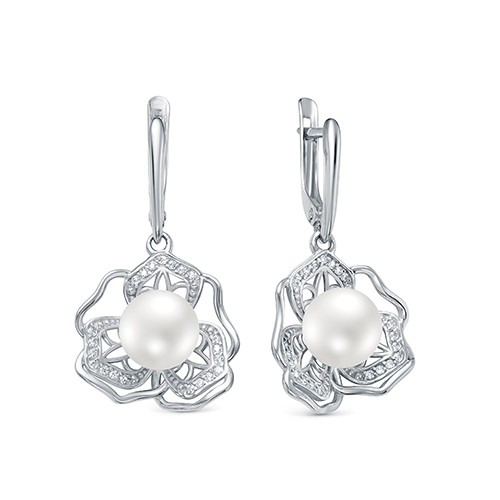 2-10232 Серьги с жемчугом. Серебро 925. 