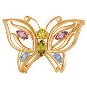 z7-015 Брошь Бабочка с полудрагоценными вставками. Золото 585.