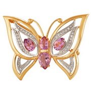 z7-019 Брошь Бабочка с полудрагоценными вставками. Золото 585.