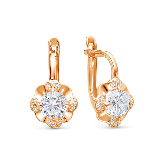 z2-10654 Серьги с фианитами. Золото 585. 