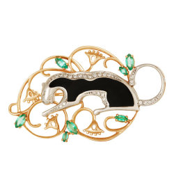 z7-004 Брошь Багира с полудрагоценными вставками. Золото 585.