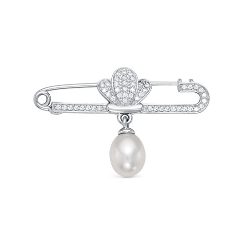 z7-073 Брошь с жемчугом. Серебро 925. 