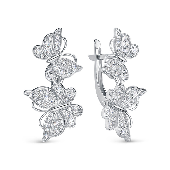 z2-10998 Серьги бабочки с фианитами. Серебро 925. 