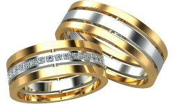Комплект обручальных колец из красного и белого золота с бриллиантами