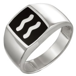 z1-8441-2 Печатка из серебра 925 пробы с родированием. Водолей.Серебро 925.