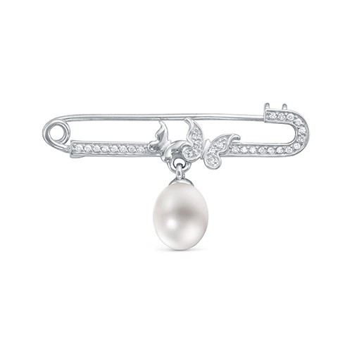 z7-074 Брошь с жемчугом. Серебро 925. 