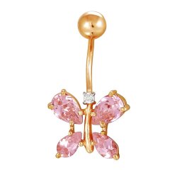 z5-001 Пирсинг в пупок Бабочка с полудрагоценными вставками . Золото 585.
