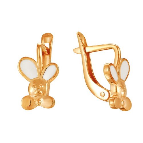 z2-763d-a Детские серьги "зайка" на английском замке.Золото 585. 